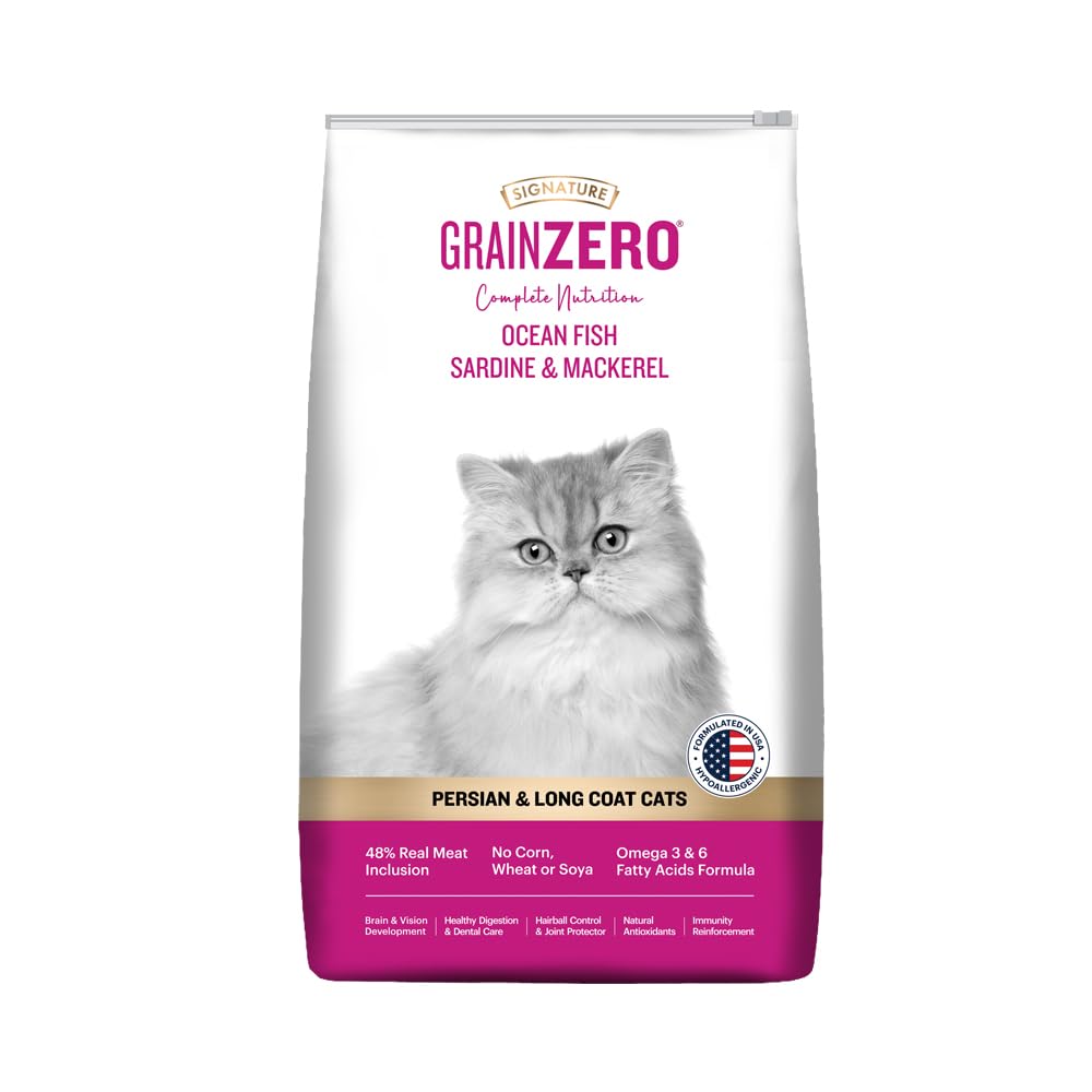 Signature Grain Zero Ocean Fish, Sardine and Mackerel Long Coat & Persian Adult Cat Dry Food product image